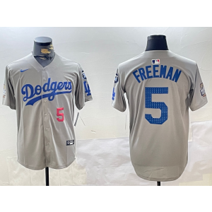 MLB Dodgers 5 Freddie Freeman Grey 2024 World Series Nike Cool Base Men Jersey with 34 Patch MLB Dodgers 5 Freddie Freeman Grey 2024 World Series Nike Cool Base Men Jersey with 34 Patch