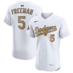 MLB Dodgers 5 Freddie Freeman White 2025 Gold Collection Nike Flexbase Men Jersey MLB Dodgers 5 Freddie Freeman White 2025 Gold Collection Nike Flexbase Men Jersey