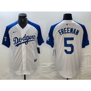MLB Dodgers 5 Freddie Freeman White Blue Nike Cool Base Men Jersey MLB Dodgers 5 Freddie Freeman White Blue Nike Cool Base Men Jersey