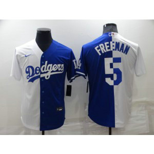 MLB Dodgers 5 Freddie Freeman White Blue Split Nike Cool Base Men Jersey MLB Dodgers 5 Freddie Freeman White Blue Split Nike Cool Base Men Jersey