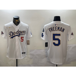 MLB Dodgers 5 Freddie Freeman White Gold 2024 World Series Champion Nike Cool Base Men Jersey MLB Dodgers 5 Freddie Freeman White Gold 2024 World Series Champion Nike Cool Base Men Jersey