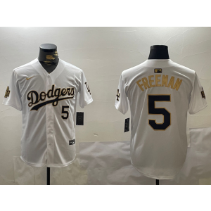 MLB Dodgers 5 Freddie Freeman White Gold 2024 World Series Nike Cool Base Men Jersey MLB Dodgers 5 Freddie Freeman White Gold 2024 World Series Nike Cool Base Men Jersey