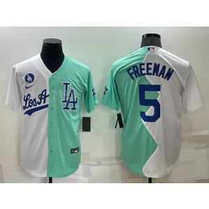 MLB Dodgers 5 Freddie Freeman White Green Cool Base Split Men Jersey MLB Dodgers 5 Freddie Freeman White Green Cool Base Split Men Jersey