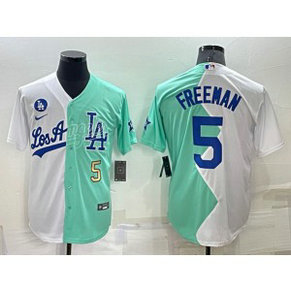 MLB Dodgers 5 Freddie Freeman White Green Gold Nike Cool Base Split Men Jersey MLB Dodgers 5 Freddie Freeman White Green Gold Nike Cool Base Split Men Jersey