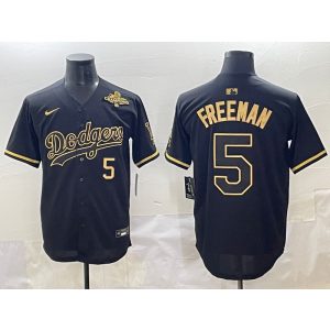 MLB Dodgers 5 Freeman Black Gold 2025 World Series Champion Nike Cool Base Men Jersey MLB Dodgers 5 Freeman Black Gold 2025 World Series Champion Nike Cool Base Men Jersey