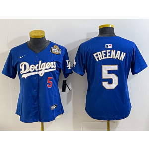 MLB Dodgers 5 Freeman Blue Gold 2025 World Series Nike Cool Base Women Jersey MLB Dodgers 5 Freeman Blue Gold 2025 World Series Nike Cool Base Women Jersey
