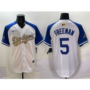 MLB Dodgers 5 Freeman Blue White Gold Champion Nike Cool Base Men Jersey MLB Dodgers 5 Freeman Blue White Gold Champion Nike Cool Base Men Jersey