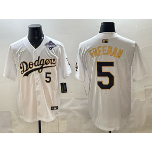 MLB Dodgers 5 Freeman White Gold 2025 World Series Champion Nike Cool Base Men Jersey MLB Dodgers 5 Freeman White Gold 2025 World Series Champion Nike Cool Base Men Jersey