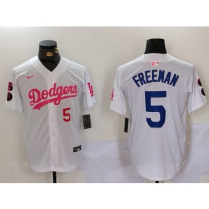 MLB Dodgers 5 Freeman White Pink Nike Cool Base Men Jersey MLB Dodgers 5 Freeman White Pink Nike Cool Base Men Jersey