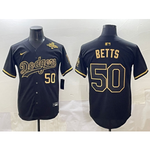 MLB Dodgers 50 Betts Black Gold 2025 World Series Champion Nike Cool Base Men Jersey MLB Dodgers 50 Betts Black Gold 2025 World Series Champion Nike Cool Base Men Jersey