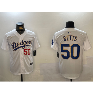 MLB Dodgers 50 Betts White Gold Nike Cool Base Men Jersey MLB Dodgers 50 Betts White Gold Nike Cool Base Men Jersey
