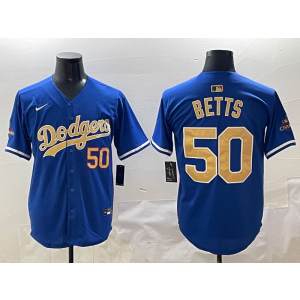 MLB Dodgers 50 Mookie Betts 2025 Blue Gold Collection Nike Cool Base Men Jersey MLB Dodgers 50 Mookie Betts 2025 Blue Gold Collection Nike Cool Base Men Jersey