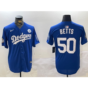 MLB Dodgers 50 Mookie Betts Blue 2024 World Series Nike Cool Base Men Jersey with 34 Patch MLB Dodgers 50 Mookie Betts Blue 2024 World Series Nike Cool Base Men Jersey with 34 Patch