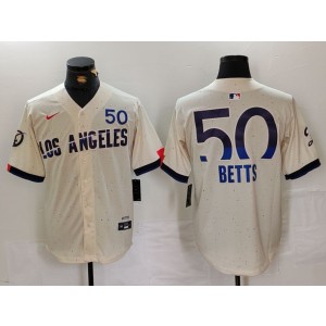MLB Dodgers 50 Mookie Betts Cream 2024 City Connect Nike Cool Base Men Jersey MLB Dodgers 50 Mookie Betts Cream 2024 City Connect Nike Cool Base Men Jersey