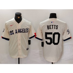 MLB Dodgers 50 Mookie Betts Cream 2024 City Connect Nike Cool Base Men Jersey MLB Dodgers 50 Mookie Betts Cream 2024 City Connect Nike Cool Base Men Jersey