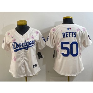 MLB Dodgers 50 Mookie Betts Cream 2025 Tokyo Series Nike Cool Base Women Jersey MLB Dodgers 50 Mookie Betts Cream 2025 Tokyo Series Nike Cool Base Women Jersey