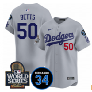 MLB Dodgers 50 Mookie Betts Grey 2024 World Series Nike Cool Base Men Jersey with 34 Patch MLB Dodgers 50 Mookie Betts Grey 2024 World Series Nike Cool Base Men Jersey with 34 Patch