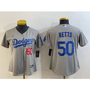 MLB Dodgers 50 Mookie Betts Grey Nike Cool Base Women Jersey MLB Dodgers 50 Mookie Betts Grey Nike Cool Base Women Jersey
