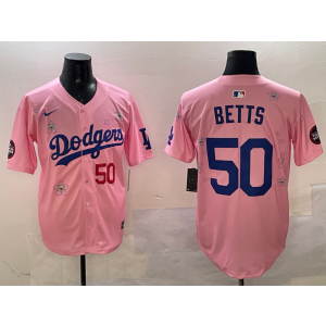 MLB Dodgers 50 Mookie Betts Pink 2025 Tokyo Series Nike Cool Base Men Jersey MLB Dodgers 50 Mookie Betts Pink 2025 Tokyo Series Nike Cool Base Men Jersey