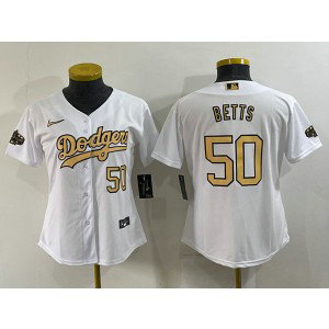 MLB Dodgers 50 Mookie Betts White 2022 All-Star Nike Cool Base Women Jersey(Run Small) MLB Dodgers 50 Mookie Betts White 2022 All-Star Nike Cool Base Women Jersey(Run Small)