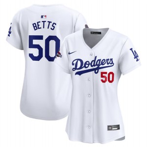 MLB Dodgers 50 Mookie Betts White 2024 World Series Champions Cool Base Women Jersey(Run Small) MLB Dodgers 50 Mookie Betts White 2024 World Series Champions Cool Base Women Jersey(Run Small)