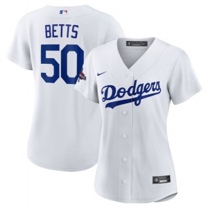 MLB Dodgers 50 Mookie Betts White 2024 World Series Champions Women Jersey(Run Small) MLB Dodgers 50 Mookie Betts White 2024 World Series Champions Women Jersey(Run Small)
