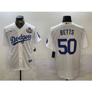 MLB Dodgers 50 Mookie Betts White 2024 World Series Nike Cool Base Men Jersey MLB Dodgers 50 Mookie Betts White 2024 World Series Nike Cool Base Men Jersey