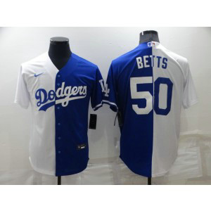 MLB Dodgers 50 Mookie Betts White Blue Split Nike Cool Base Men Jersey MLB Dodgers 50 Mookie Betts White Blue Split Nike Cool Base Men Jersey