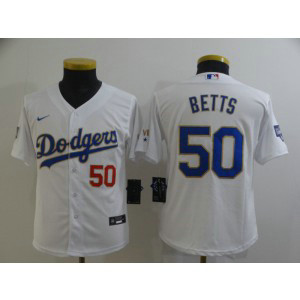 MLB Dodgers 50 Mookie Betts White Gold Champion Cool Base Youth Jersey MLB Dodgers 50 Mookie Betts White Gold Champion Cool Base Youth Jersey