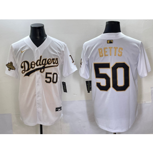 MLB Dodgers 50 Mookie Betts White Gold Nike Cool Base Men Jersey MLB Dodgers 50 Mookie Betts White Gold Nike Cool Base Men Jersey