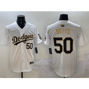 MLB Dodgers 50 Mookie Betts White Gold Nike Cool Base Men Jersey MLB Dodgers 50 Mookie Betts White Gold Nike Cool Base Men Jersey
