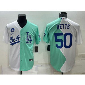 MLB Dodgers 50 Mookie Betts White Green Split Nike Cool Base Men Jersey MLB Dodgers 50 Mookie Betts White Green Split Nike Cool Base Men Jersey