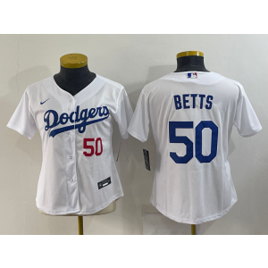 MLB Dodgers 50 Mookie Betts White Nike Cool Base Women Jersey MLB Dodgers 50 Mookie Betts White Nike Cool Base Women Jersey