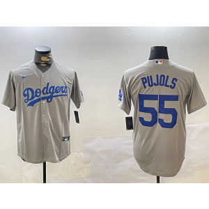 MLB Dodgers 55 Albert Pujols Grey Nike Cool Base Men Jersey MLB Dodgers 55 Albert Pujols Grey Nike Cool Base Men Jersey