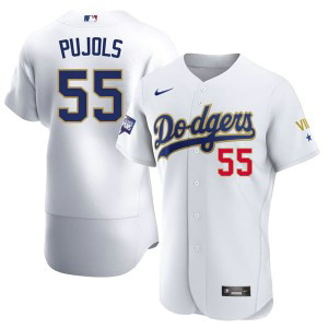MLB Dodgers 55 Albert Pujols White Gold Champion Nike FlexBase Men Jersey MLB Dodgers 55 Albert Pujols White Gold Champion Nike FlexBase Men Jersey