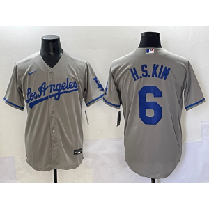 MLB Dodgers 6 KIM Grey Nike Cool Base Men Jersey