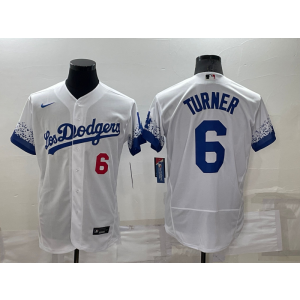 MLB Dodgers 6 Turner White 2021 City Connect Flexbase Men Jersey MLB Dodgers 6 Turner White 2021 City Connect Flexbase Men Jersey