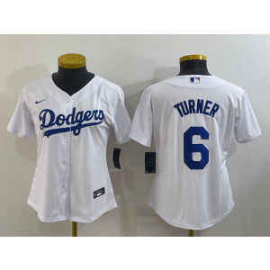MLB Dodgers 6 Turner White Nike Cool Base Women Jersey MLB Dodgers 6 Turner White Nike Cool Base Women Jersey