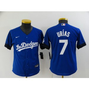MLB Dodgers 7 Julio Urias Blue 2021 City Connect Cool Base Youth Jersey MLB Dodgers 7 Julio Urias Blue 2021 City Connect Cool Base Youth Jersey