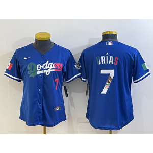 MLB Dodgers 7 Julio Urias Blue Mexcio Nike Cool Base Women Jersey MLB Dodgers 7 Julio Urias Blue Mexcio Nike Cool Base Women Jersey