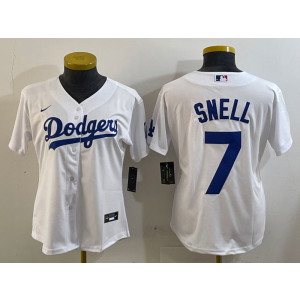 MLB Dodgers 7 Snell White Nike Cool Base Women Jersey MLB Dodgers 7 Snell White Nike Cool Base Women Jersey