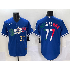 MLB Dodgers 77 Peso Pluma Blue Mexico Nike Cool Base Men Jersey MLB Dodgers 77 Peso Pluma Blue Mexico Nike Cool Base Men Jersey