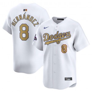 MLB Dodgers 8 Enrique Hernández White 2025 Gold Collection Nike Cool Base Men Jersey MLB Dodgers 8 Enrique Hernández White 2025 Gold Collection Nike Cool Base Men Jersey