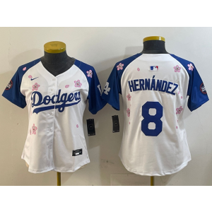MLB Dodgers 8 Enrique Hernández White Blue 2025 Tokyo Series Nike Cool Base Women Jersey MLB Dodgers 8 Enrique Hernández White Blue 2025 Tokyo Series Nike Cool Base Women Jersey