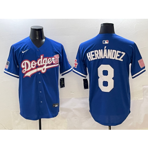 MLB Dodgers 8 Hernandez Blue USA Flag Nike Cool Base Men Jersey MLB Dodgers 8 Hernandez Blue USA Flag Nike Cool Base Men Jersey