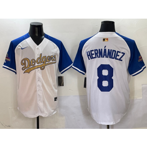 MLB Dodgers 8 Hernandez Blue White Gold Champion Nike Cool Base Men Jersey MLB Dodgers 8 Hernandez Blue White Gold Champion Nike Cool Base Men Jersey
