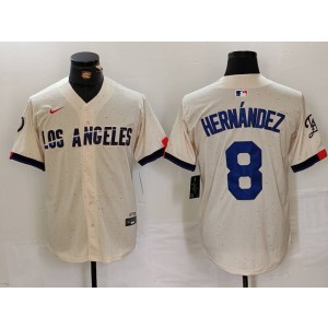 MLB Dodgers 8 Hernandez Cream 2024 City Connect Nike Cool Base Men Jersey MLB Dodgers 8 Hernandez Cream 2024 City Connect Nike Cool Base Men Jersey