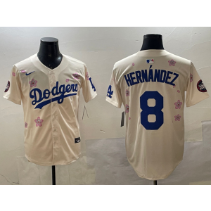 MLB Dodgers 8 Hernandez Cream 2025 Tokyo Series Nike Cool Base Men Jersey MLB Dodgers 8 Hernandez Cream 2025 Tokyo Series Nike Cool Base Men Jersey