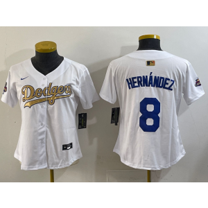 MLB Dodgers 8 Hernandez White Gold Champions Nike Cool Base Women Jersey MLB Dodgers 8 Hernandez White Gold Champions Nike Cool Base Women Jersey