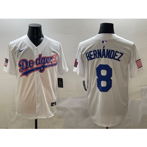 MLB Dodgers 8 Hernandez White USA Flag Nike Cool Base Men Jersey MLB Dodgers 8 Hernandez White USA Flag Nike Cool Base Men Jersey